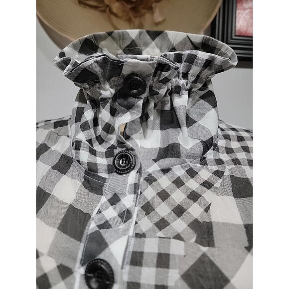 Ki Meng Top Blouse Fit M Checkered Wrinkled Polyester Lagenlook Art to Wear #C - Picture 8 of 14